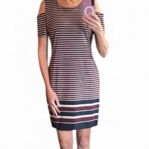 Tommy Hilfiger Maroon, Navy and White Striped Mini Dress